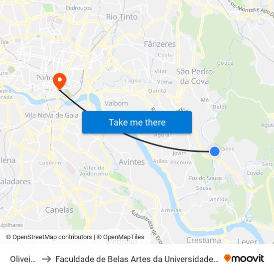 Oliveiras to Faculdade de Belas Artes da Universidade do Porto map