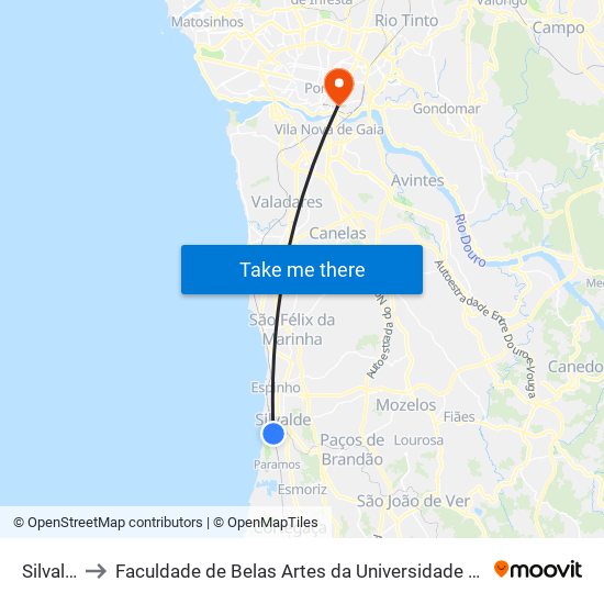 Silvalde to Faculdade de Belas Artes da Universidade do Porto map