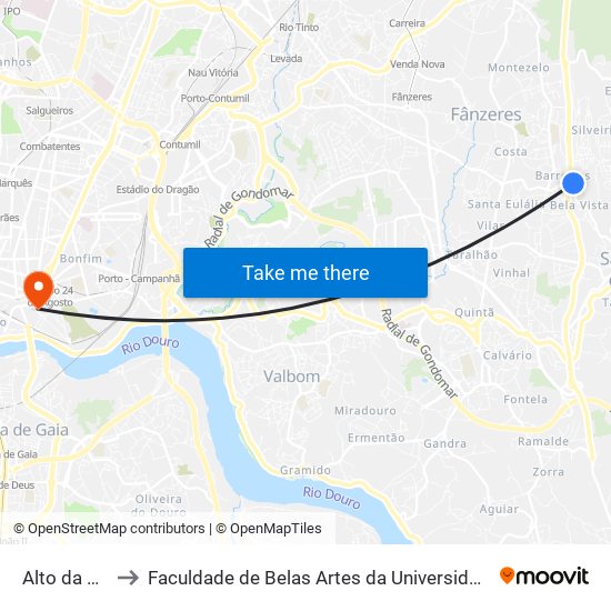Alto da Serra to Faculdade de Belas Artes da Universidade do Porto map