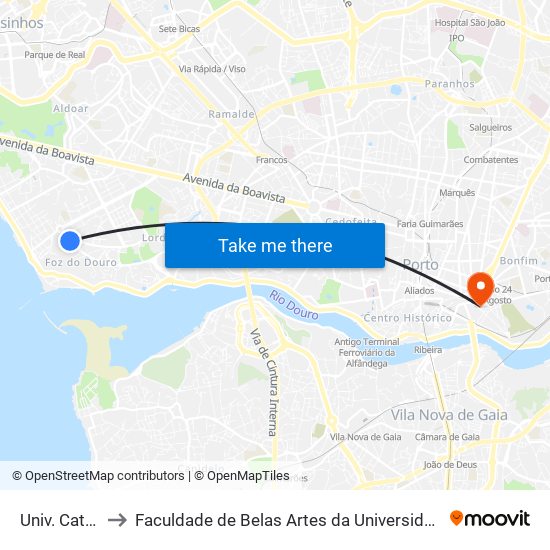 Univ. Católica to Faculdade de Belas Artes da Universidade do Porto map