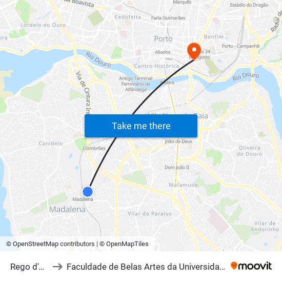 Rego D Água to Faculdade de Belas Artes da Universidade do Porto map