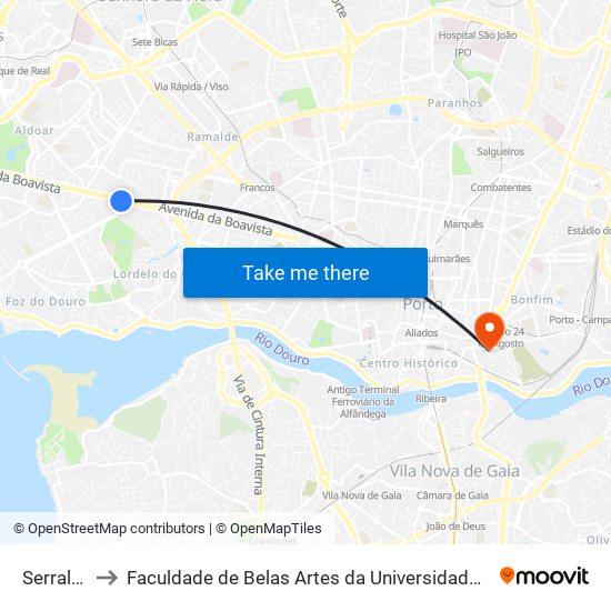 Serralves to Faculdade de Belas Artes da Universidade do Porto map
