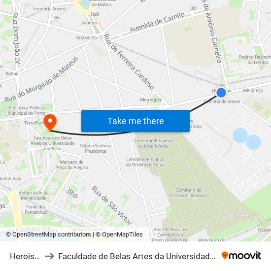Heroismo to Faculdade de Belas Artes da Universidade do Porto map