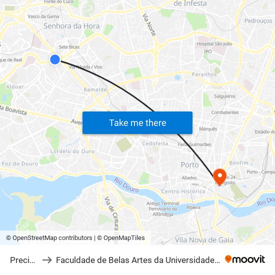 Preciosa to Faculdade de Belas Artes da Universidade do Porto map