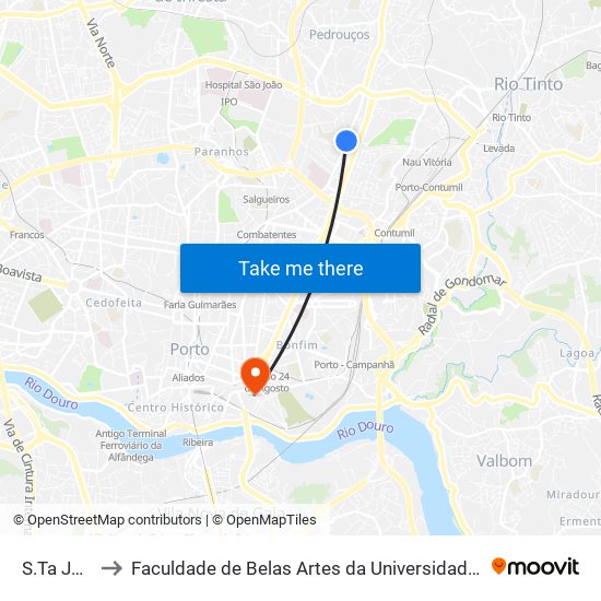S.Ta Justa to Faculdade de Belas Artes da Universidade do Porto map