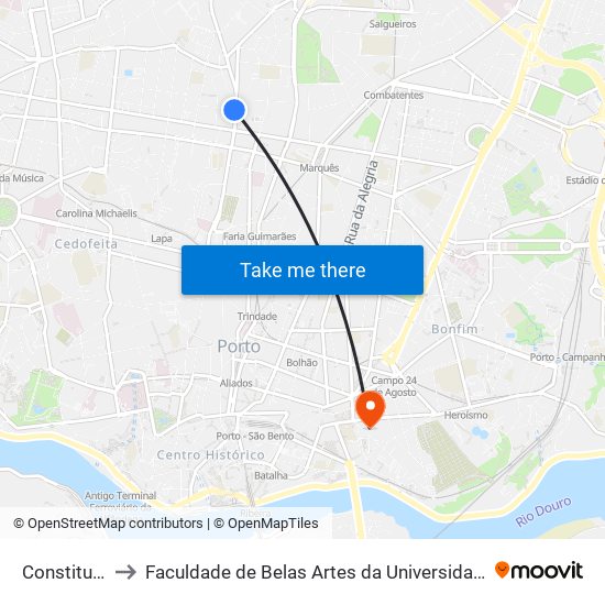 Constituição to Faculdade de Belas Artes da Universidade do Porto map