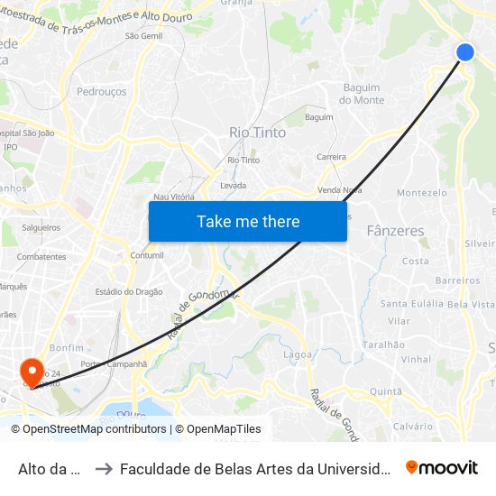 Alto da Serra to Faculdade de Belas Artes da Universidade do Porto map