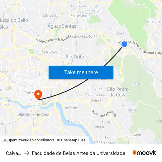 Calvário to Faculdade de Belas Artes da Universidade do Porto map