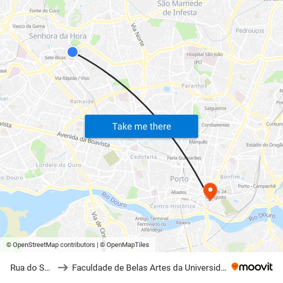 Rua do Senhor to Faculdade de Belas Artes da Universidade do Porto map