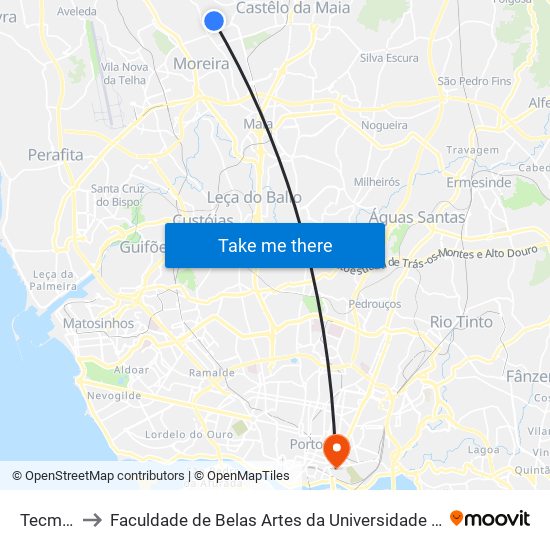 Tecmaia to Faculdade de Belas Artes da Universidade do Porto map