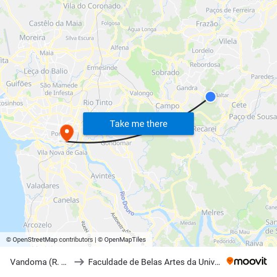 Vandoma (R.Central II) to Faculdade de Belas Artes da Universidade do Porto map