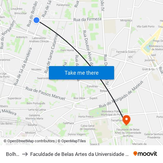 Bolhão to Faculdade de Belas Artes da Universidade do Porto map