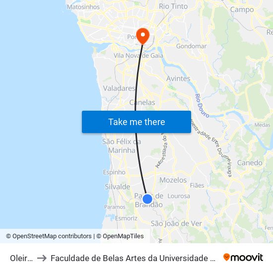 Oleiros to Faculdade de Belas Artes da Universidade do Porto map