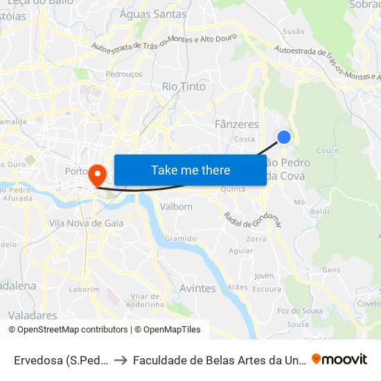 Ervedosa to Faculdade de Belas Artes da Universidade do Porto map