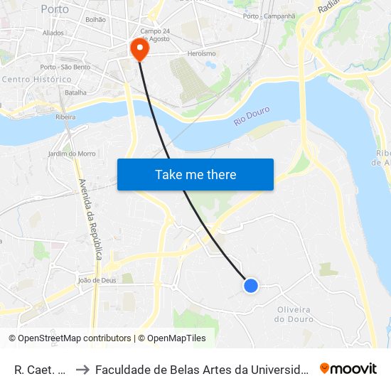 Concha d'Ouro to Faculdade de Belas Artes da Universidade do Porto map