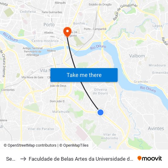Seara to Faculdade de Belas Artes da Universidade do Porto map