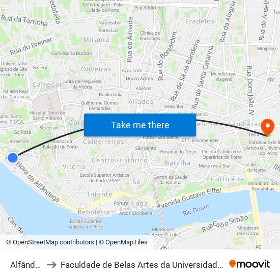 Alfândega to Faculdade de Belas Artes da Universidade do Porto map