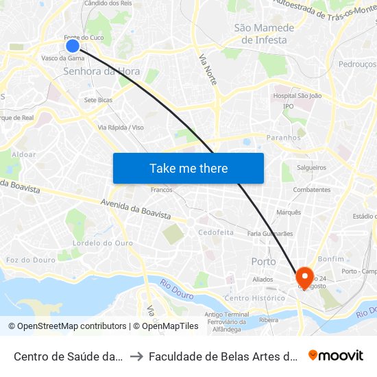 Centro de Saúde SRa Hora to Faculdade de Belas Artes da Universidade do Porto map