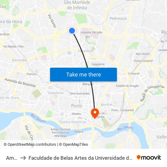 Amial to Faculdade de Belas Artes da Universidade do Porto map