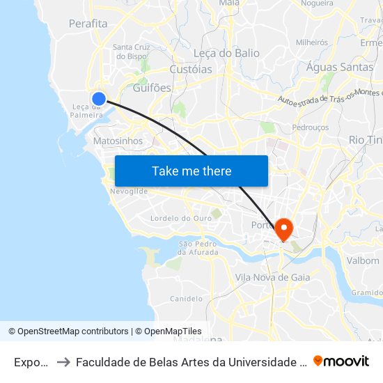 Exponor to Faculdade de Belas Artes da Universidade do Porto map