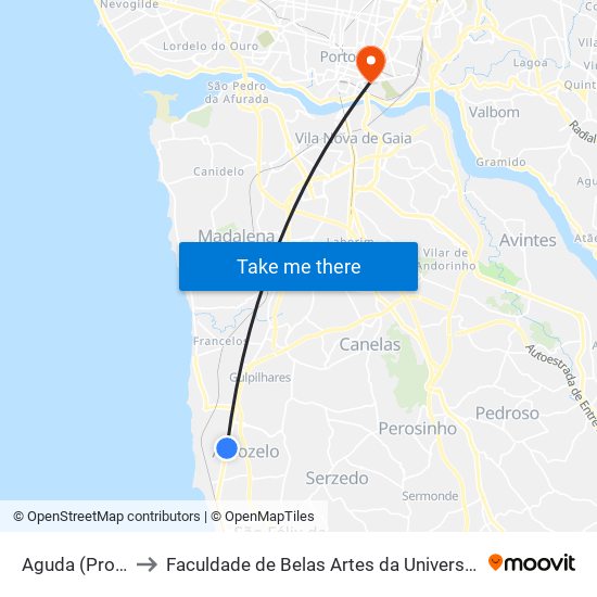 Aguda (Progado) to Faculdade de Belas Artes da Universidade do Porto map