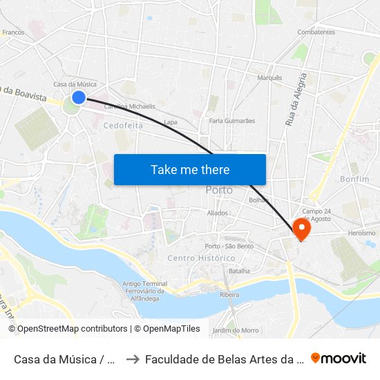 Casa da Música / Rot. da Boavista to Faculdade de Belas Artes da Universidade do Porto map