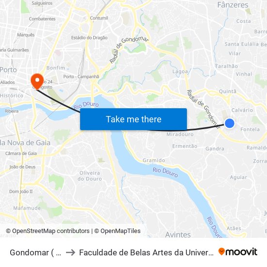 Gondomar ( Souto ) to Faculdade de Belas Artes da Universidade do Porto map