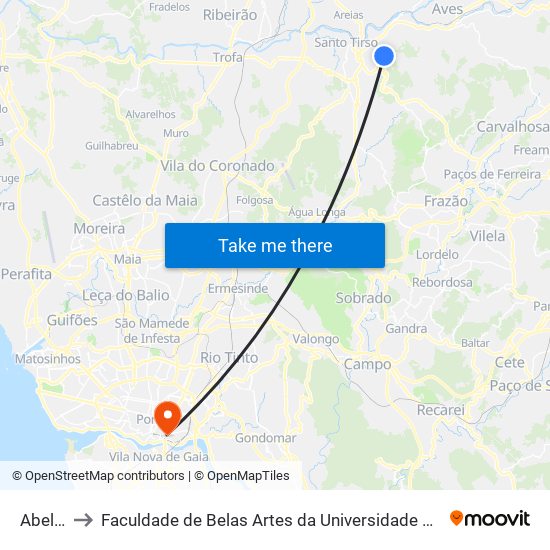 Abelha to Faculdade de Belas Artes da Universidade do Porto map