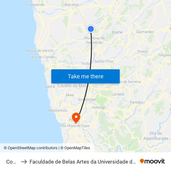 Coura to Faculdade de Belas Artes da Universidade do Porto map