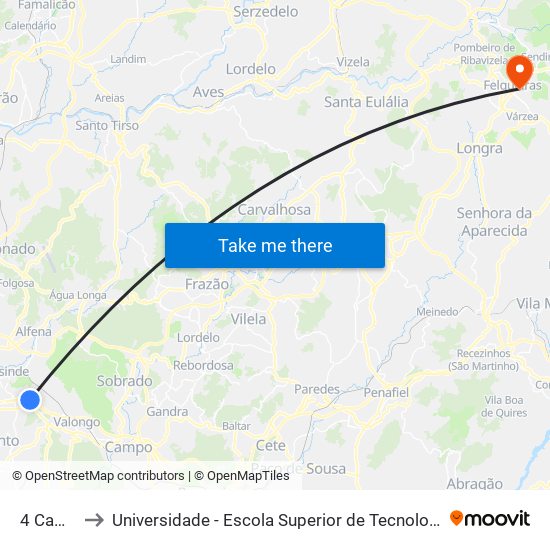 4 Caminhos to Universidade - Escola Superior de Tecnologia e Gestão de Felgueiras map