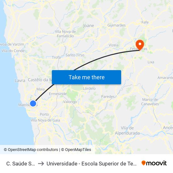 C. Saúde Sra. da Hora to Universidade - Escola Superior de Tecnologia e Gestão de Felgueiras map