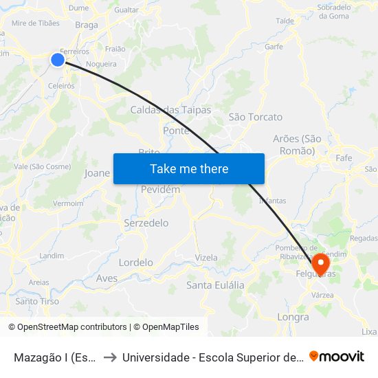 Mazagão I (Escola Profissional) to Universidade - Escola Superior de Tecnologia e Gestão de Felgueiras map