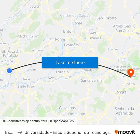 Esmeriz to Universidade - Escola Superior de Tecnologia e Gestão de Felgueiras map