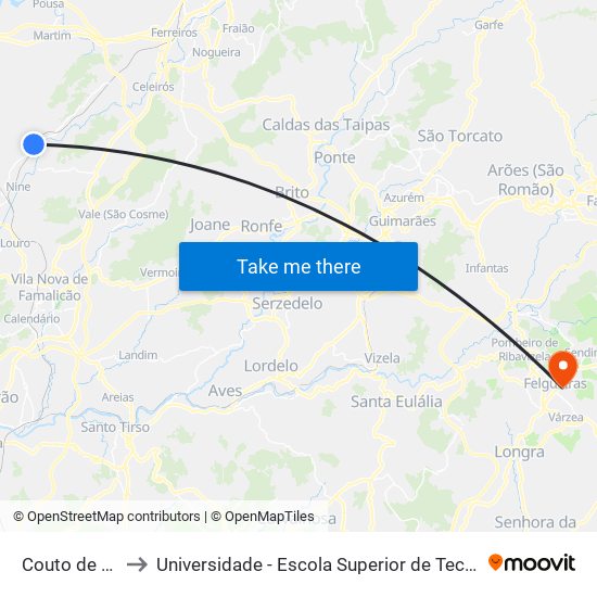 Couto de Cambeses to Universidade - Escola Superior de Tecnologia e Gestão de Felgueiras map