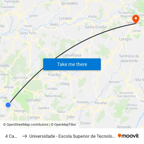 4 Caminhos to Universidade - Escola Superior de Tecnologia e Gestão de Felgueiras map