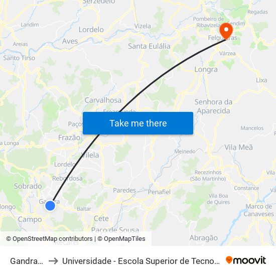 Gandra (Junta) to Universidade - Escola Superior de Tecnologia e Gestão de Felgueiras map