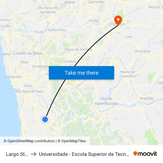 Largo St.ª Isabel to Universidade - Escola Superior de Tecnologia e Gestão de Felgueiras map