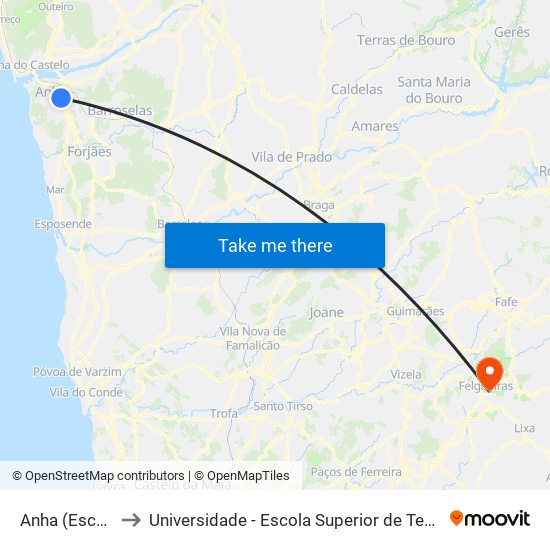 Anha (Escola EB23/S) to Universidade - Escola Superior de Tecnologia e Gestão de Felgueiras map