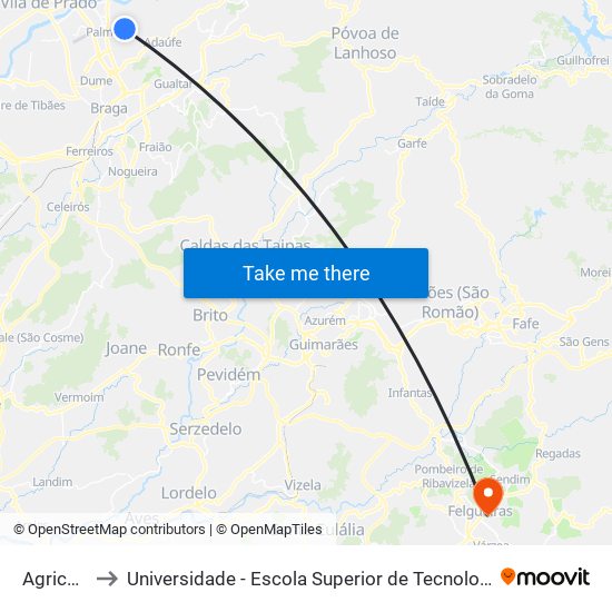 Agricultores to Universidade - Escola Superior de Tecnologia e Gestão de Felgueiras map