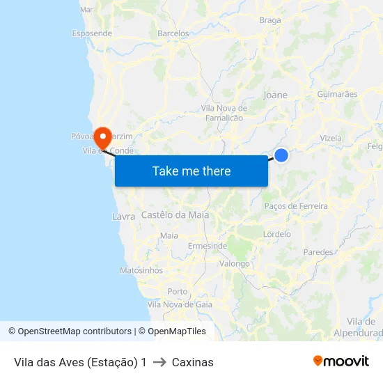 Vila das Aves (Estação) 1 to Caxinas map