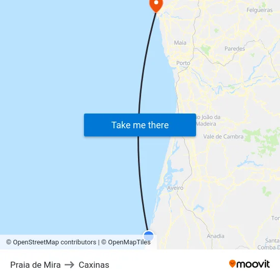 Praia de Mira to Caxinas map
