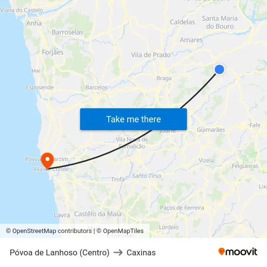 Póvoa de Lanhoso (Centro) to Caxinas map