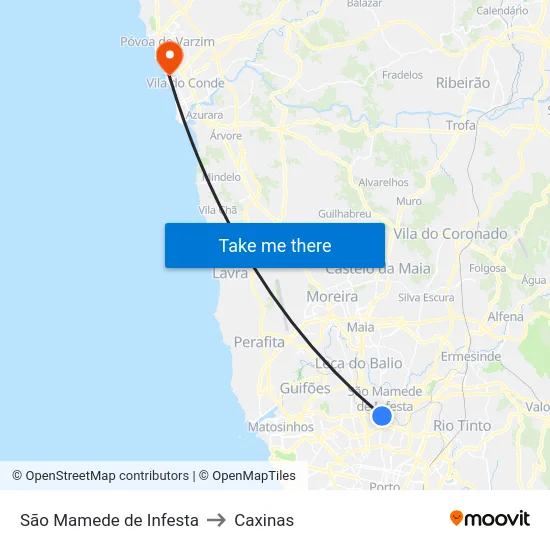 São Mamede de Infesta to Caxinas map