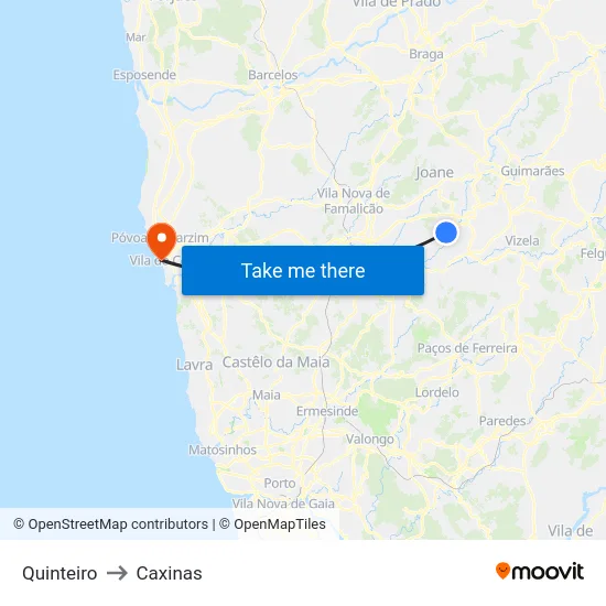 Quinteiro to Caxinas map
