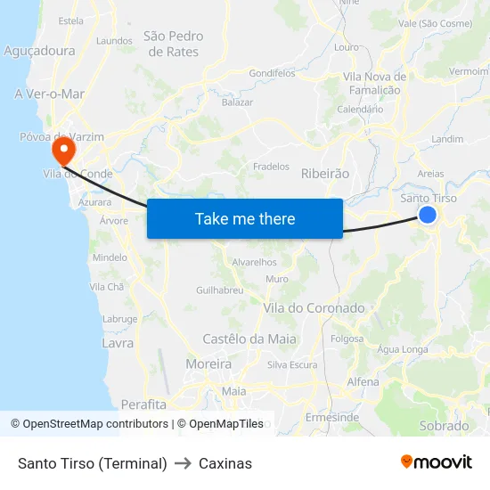 Santo Tirso (Terminal) to Caxinas map