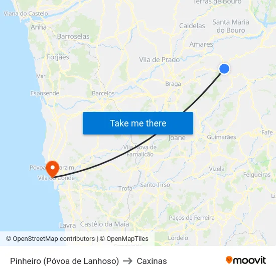 Pinheiro (Póvoa de Lanhoso) to Caxinas map