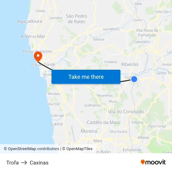 Trofa to Caxinas map