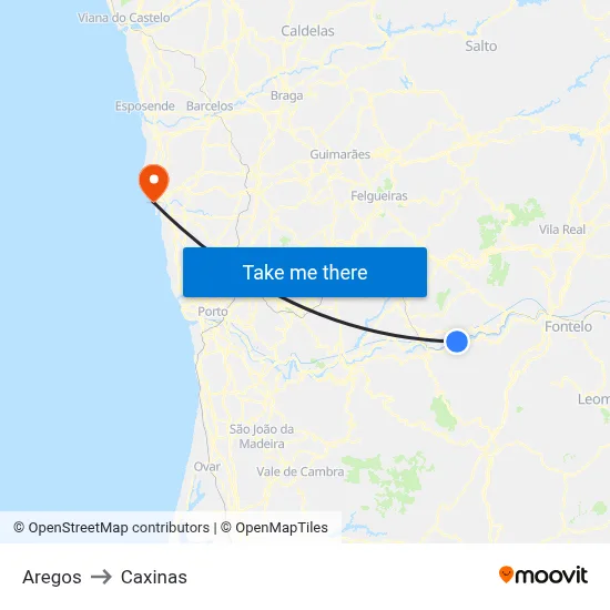 Aregos to Caxinas map