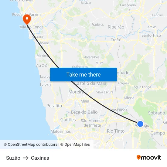 Suzão to Caxinas map
