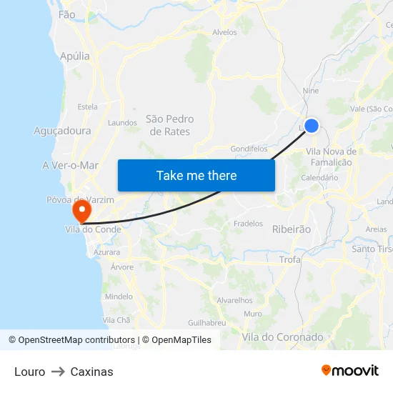 Louro to Caxinas map